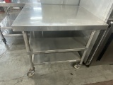 36 x 36 all stainless steel work table on casters with three stainless steel shelves stainless steel