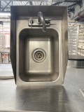 Drop in stainless steel hand wash sink with faucet side, splash, and backsplash