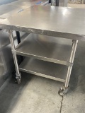 36 x 36 all stainless steel work table on casters with three stainless steel shelves stainless steel