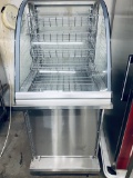 European curved glass dry bakery case with underneath storage for six full-size sheet pans. This uni