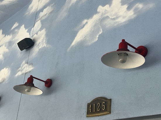 Red Round Exterior lighting with vintage styling