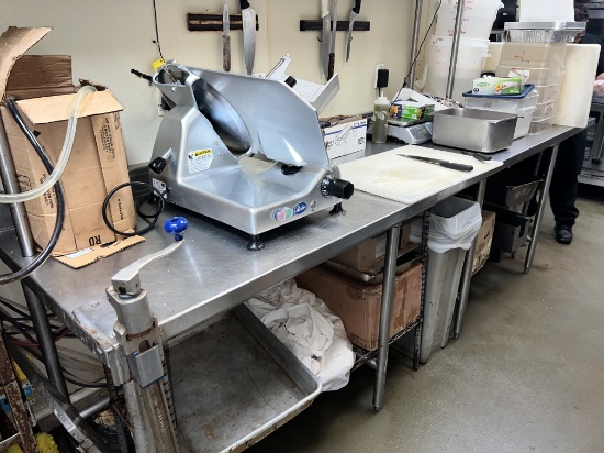 10 ft Stainless Steel table and Sink with number 10 can opener