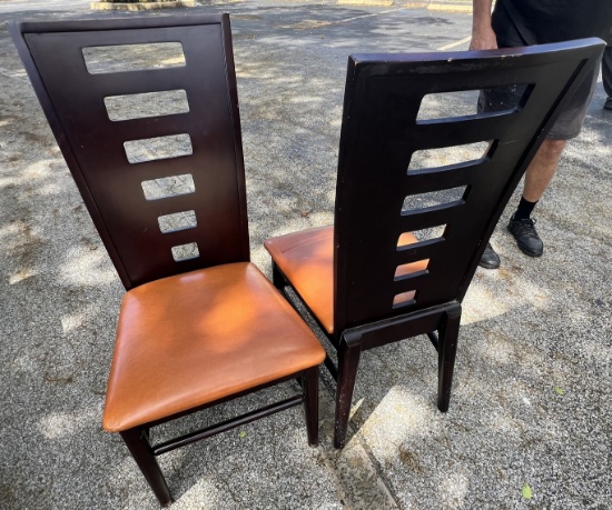 Leather Cushioned High Back Armless Wood Chairs
