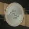 Dinner plate, white speckle with brown rim by Ultima