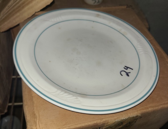 9 in. Round Plate, white with blue trim, by Pyroceram