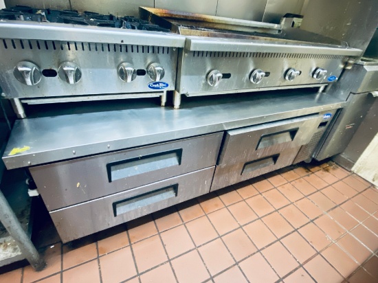 72 inch four drawer stainless steel refrigerated Equipment stand Chef base on casters