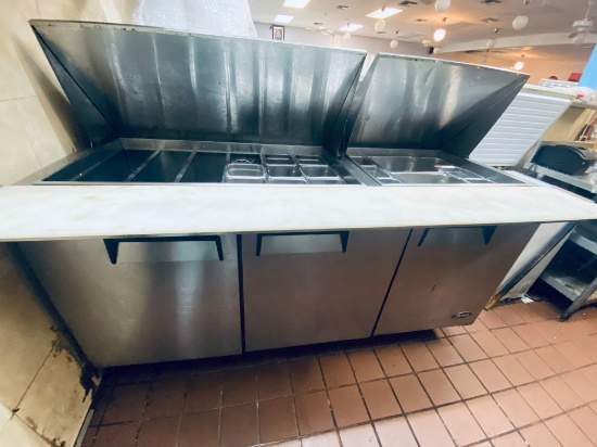 72" Atosa mega top three door refrigerated stainless steel sandwich prep unit with cutting board