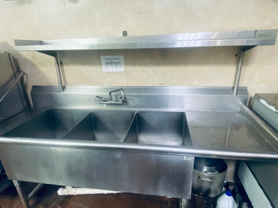 80 inch stainless steel three compartment kitchen sink with stainless steel over shelf