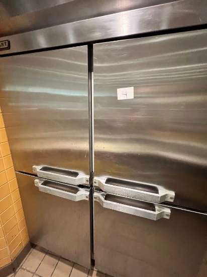 Hobart, 4 Split Door Refrigerator, Set Up For Sheet Pans