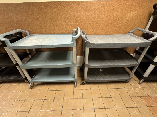 Three shelf blue gray rolling utility carts
