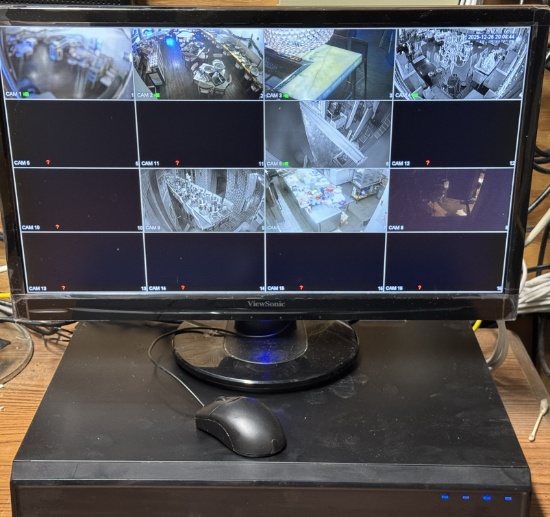 Security system with (8) cameras, 16 channel DVR and ViewSonic monitor