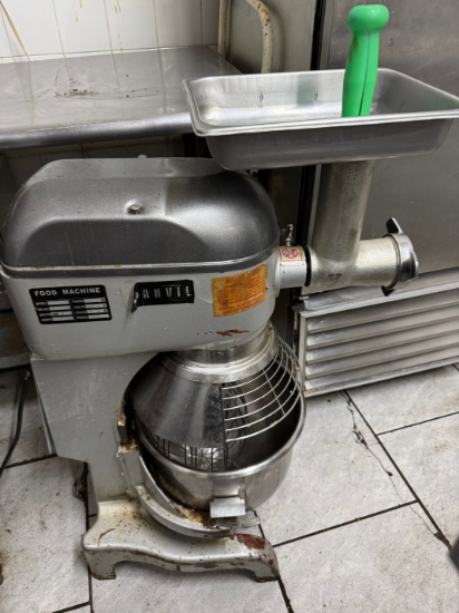 Anvil 20qt counter top dough mixer model MIX9120 with stainless steel bowl, whip, safety cage, and m