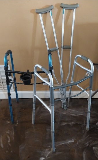 2 Walkers and adjustable Crutches