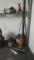 Jack stand,  paint roller, push broom