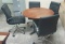 wooden table with 4 rolling chairs -one needs TLC