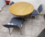 Round Wooden Dinnette Set with chrome base with 3 chairs
