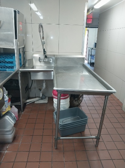 Stainless steel sink with l shaped tabel and spray faucet