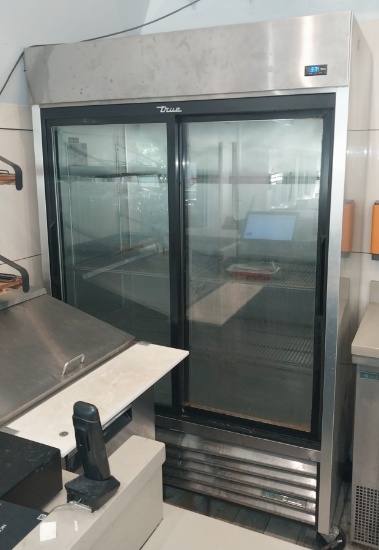 True 2 Glass door Refrigerated Reach in Merchandiser - TSD-47G-HC-LD on casters