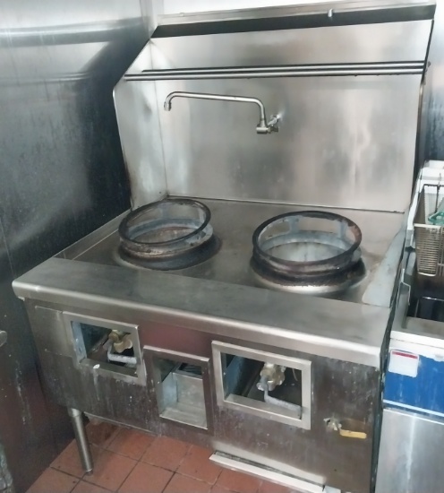 Gas Freestanding Double Wok station with Water Faucet