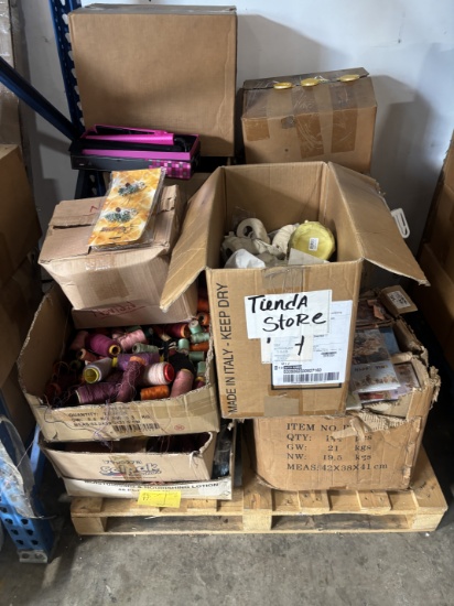 Large Pallet Lot of Sewing Material & String - Hair Straightener & More