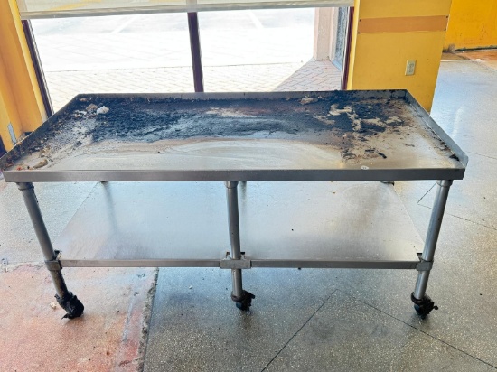 Three stainless steel tables/Equipment stands 24 x 24, 24 x 30 and 48" x 30" All stainless steel equ
