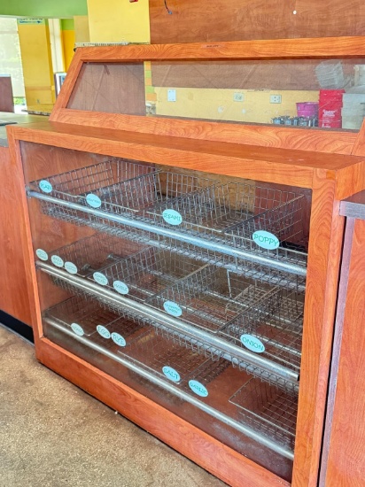 48 inch counter style Bagel display with stainless steel interior racks