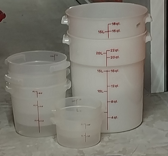 Plastic Measuring Buckets - some with lids