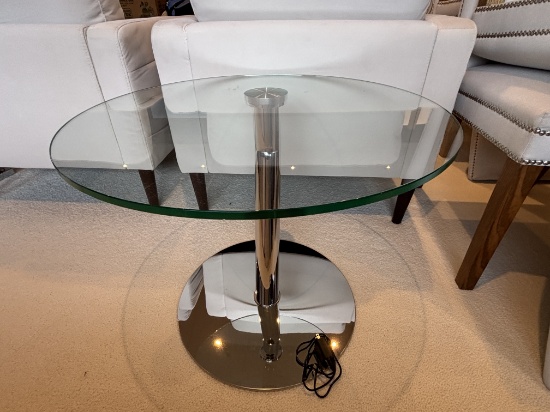 24" Round Glass Side Table W/ Metal Base & Round Bottom Base