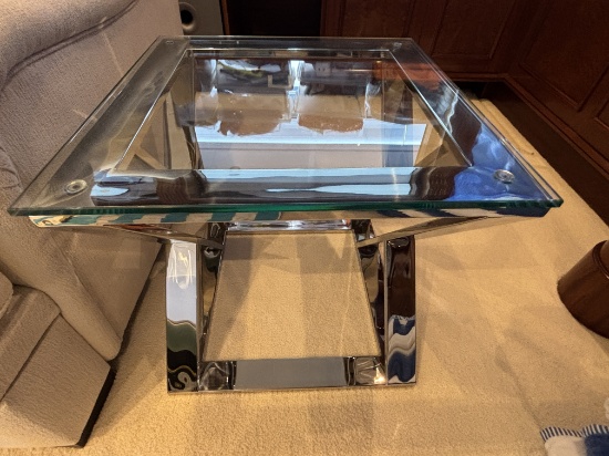 20" by 20" Glass Top Table W/ Metal Base / Chrome & Glass Table