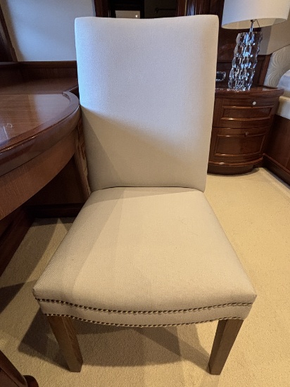 White Cushion Chair W/ Wood Frame / Decorative Dining Room Chair