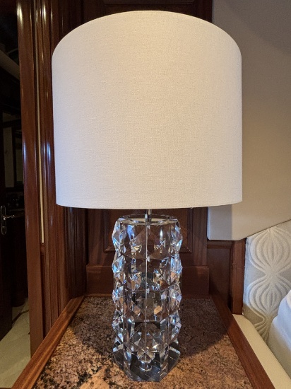 HEAVY Chrystal Base Lamp / Side Lamp W/ Shade - 115V Lamp