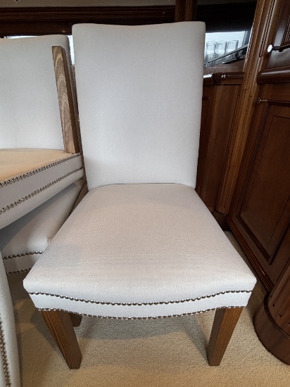 White Cushion Chair W/ Wood Frame / Decorative Dining Room Chair
