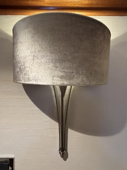 Chrome & Fabric Wall Sconce / Hanging Wall Light W/ Shade