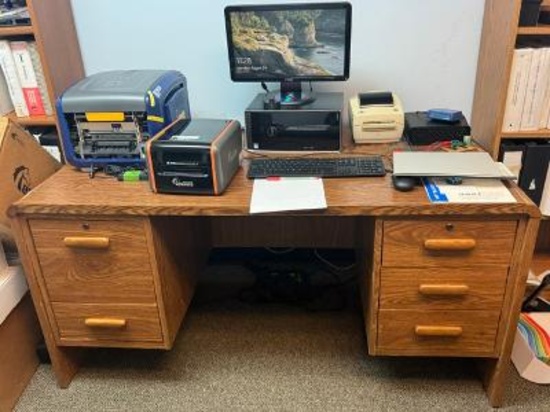 48" Double Pedestal Wood finish Desk with (5) draws