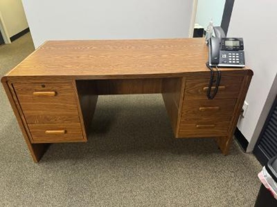 48" Double Pedestal Wood finish Desk with (5) draws