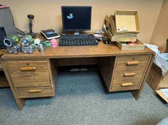 48" Double Pedestal Wood finish Desk with (5) draws