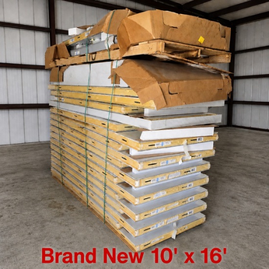 Brand-new 10 x 16 ft. walk-in refrigeration package with stacked insulated metal-faced panels and tw