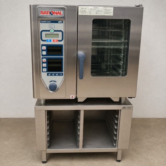 Rational ClimaPlus Combi CPC 61 commercial combi steamer with digital controls, glass door, blue han