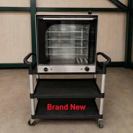 Brand New R-MISC1 Commercial Electric Oven with glass door, dual controls, four metal baking trays a