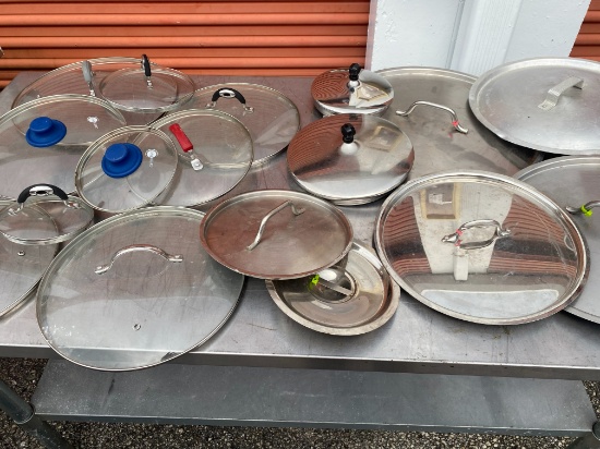 Large Lot of Stainless Steel & Pyrex Lids / Assorted Size Lids