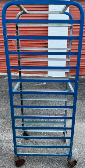 Blue Steel Mobile Bakery Tray Rack on Casters