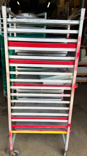 Red Mobile Bakery Sheet Pan Rack with Trays