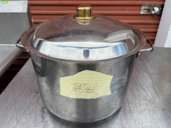 13" Round by 9" Deep Stainless Steel Stock Pot W/ 2 Handles & Lid - Kosher