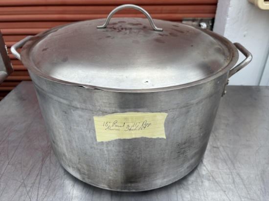 18" Round by 11" Deep Aluminum Stock Pot W/ Handles & Lid - Kosher Pot