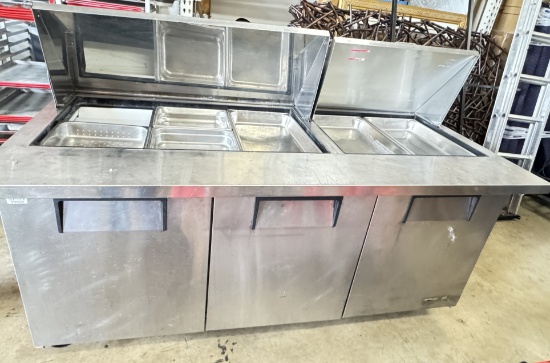 72 inch three door refrigerated stainless steel sandwich prep unit