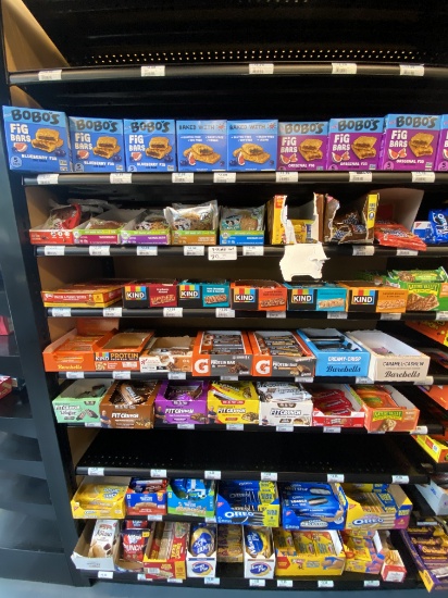 7 shelf of Assorted Protein , snacks & cookies Bars Lot price