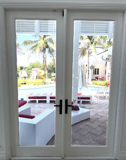 French Doors, Impact Glass, Grey Tint, 72" X 92" Aluminum Casing, Professionally