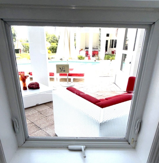 Impact Window, Grey Tint, 34" X 34", Aluminum Casing, Professionally Removed