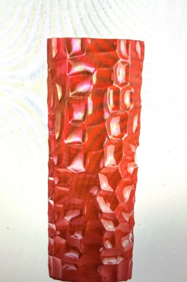 C19R,Textured Honeycomb Vase // Red, 15" X 15"