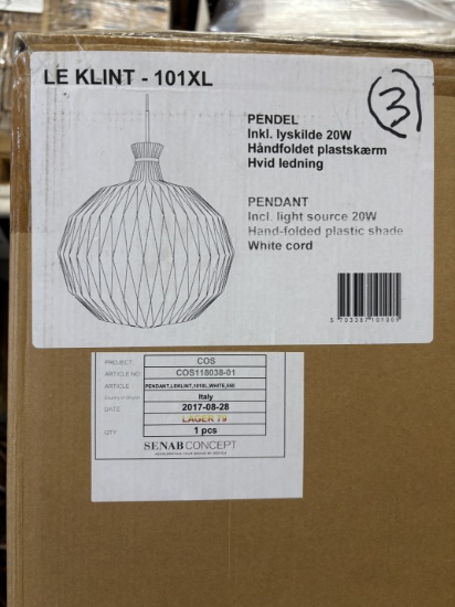 LE KLINT Model 101XL White Hand-Folded Pendant Light Fixture – New in Box